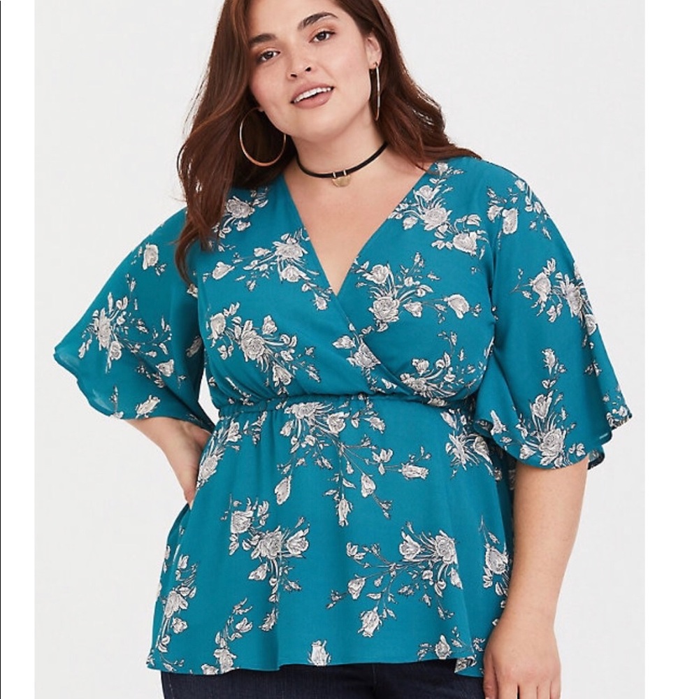 Aqua Floral Georgette Babydoll Blouse
